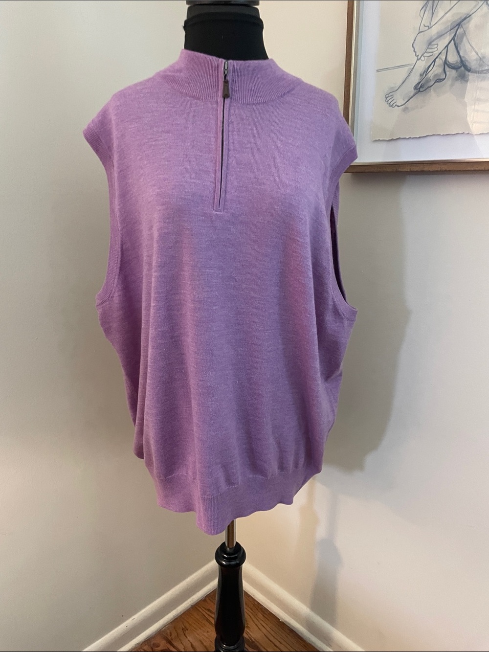 Peter Millar | Men's 1/4 zip pullover sweater vest 100% merino wool purple-XXL